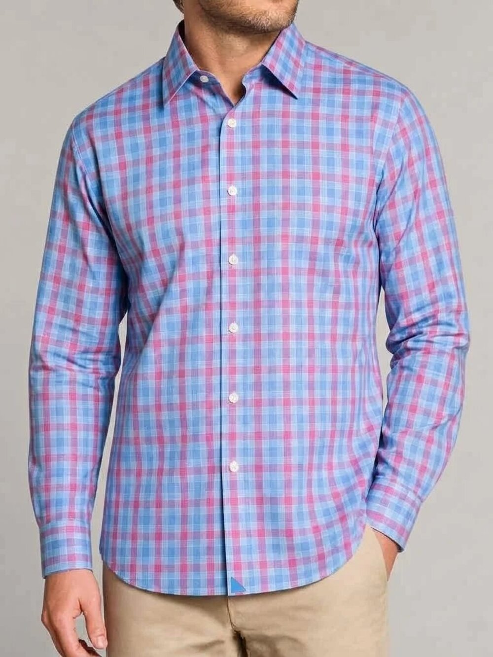 UNTUCKit Men's M Morey Wrinkle-Free Blue Red Check Casual Plaid Shirt